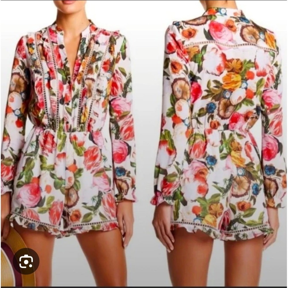 FOURTEENTH PLACE SAKS 5TH AVENUE Romantic Roses Floral Ruffle‎ Romper Size Large